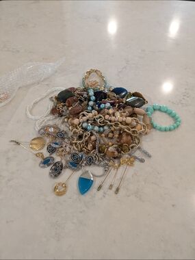 Mixed Blue and Gold Women’s Beaded Necklace and Bracelet Set Of 2 Pounds